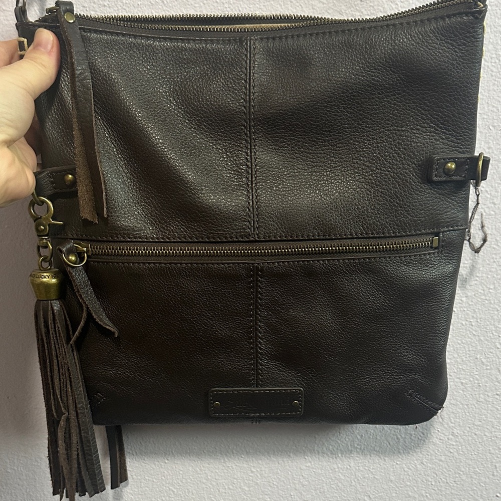 Lucky Brand Dark Brown Leather Crossbody with Tassel